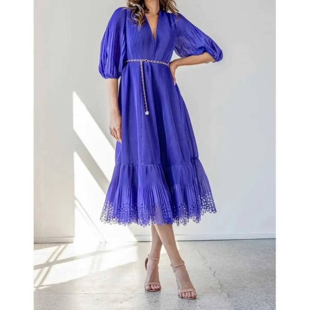 Zimmermann Laser Cut Purple Plisse Taffeta Midi Dress Size 0